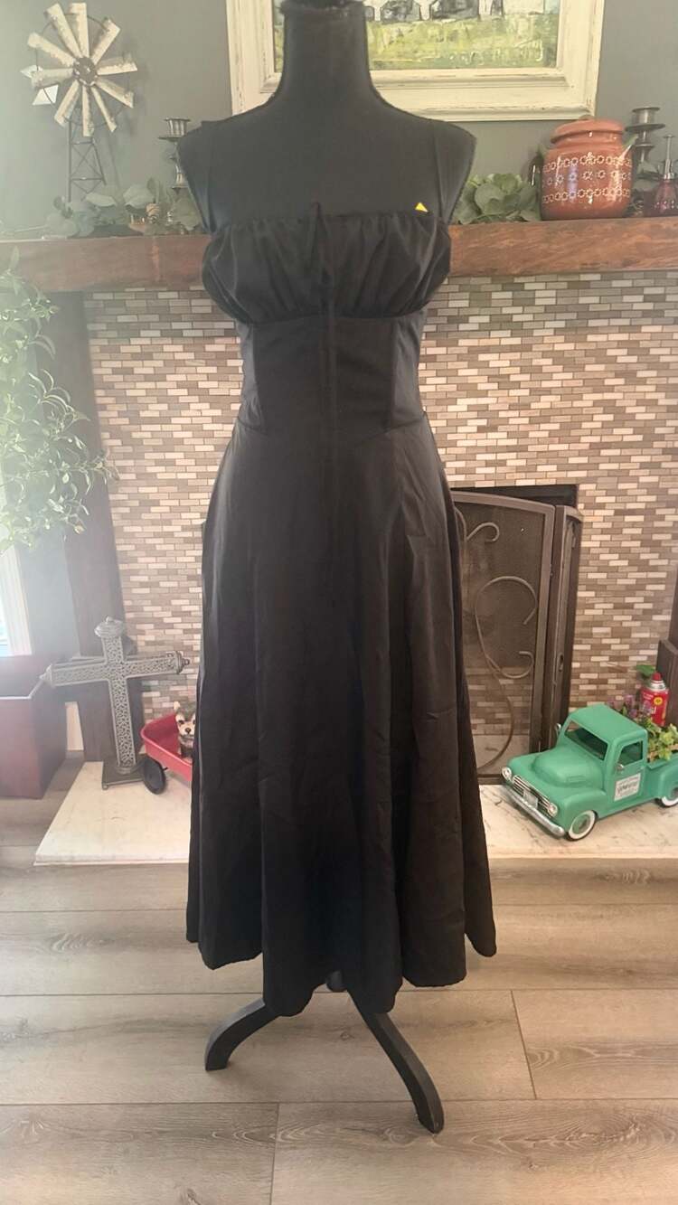 parthea Black Midi Corset Dress Lace Up Back A-Line Sundress